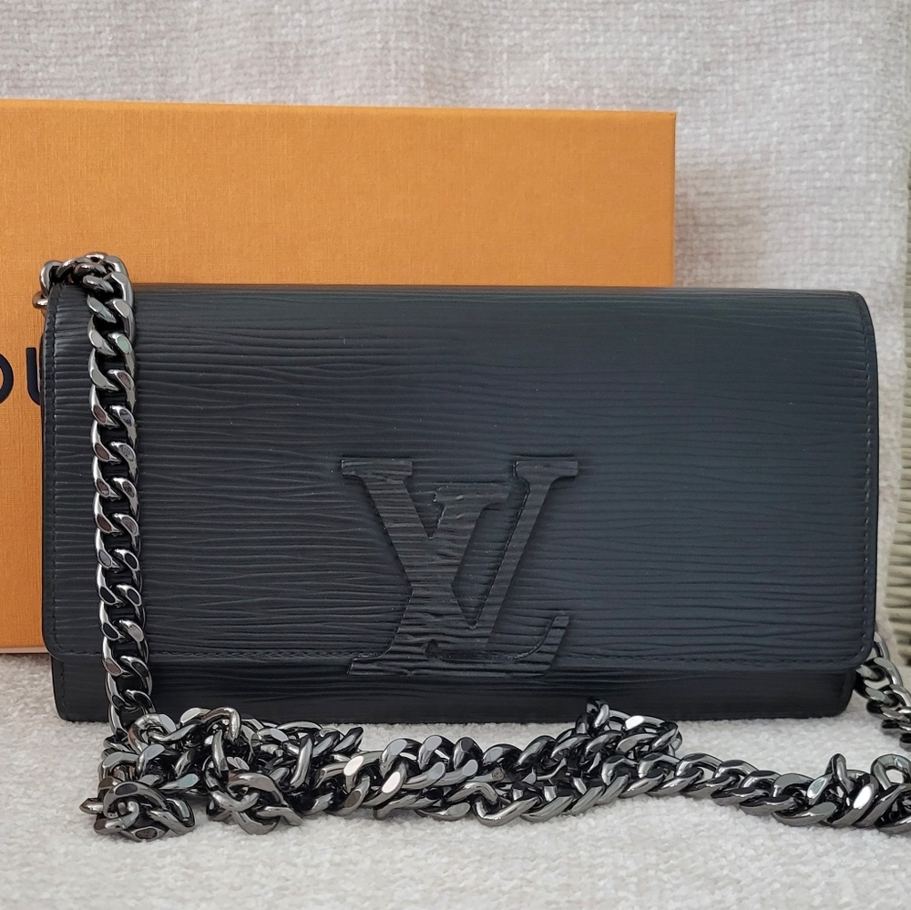 Louis Vuitton Ebony Louise Pochette Wallet W Chain Clutch Speedy Neverfull